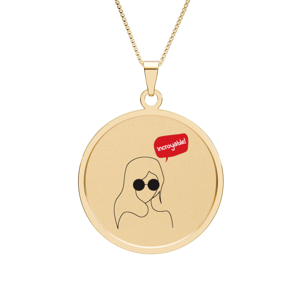 Round Gold Lady Pendant Necklace