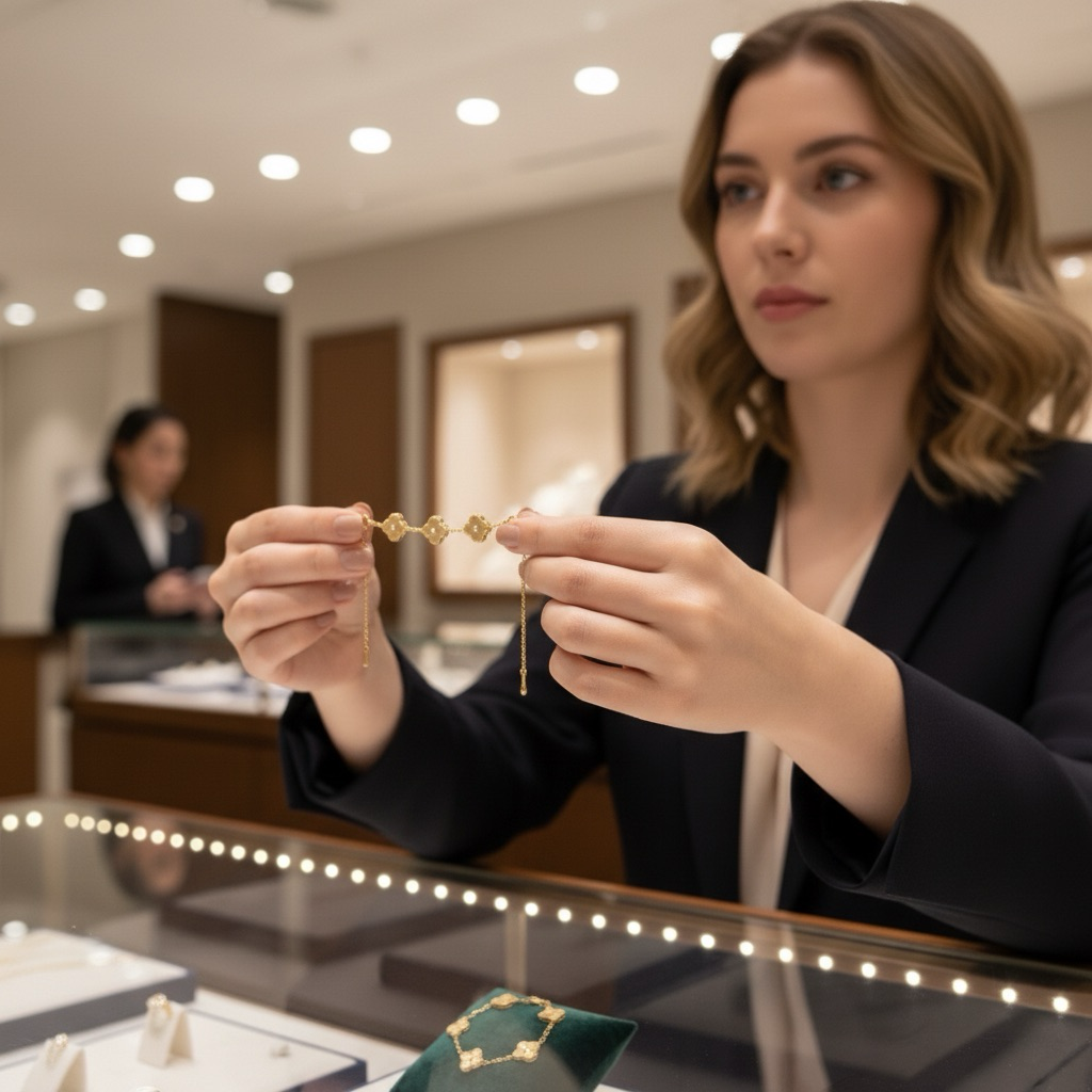 V Cleef Bracelet, Luxury 18k Gold Van Clover Bracelet