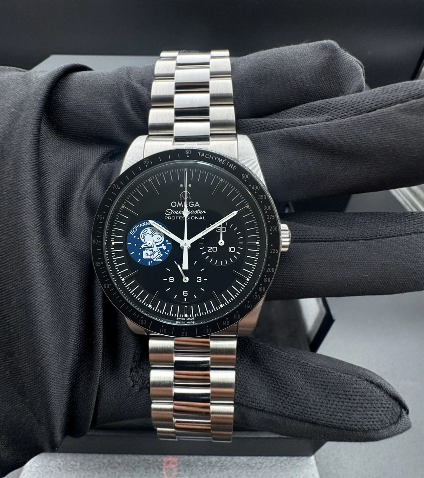 Omega Watch Snoopy Rare Custom Speedmaster Stainless-Steel Modification Black