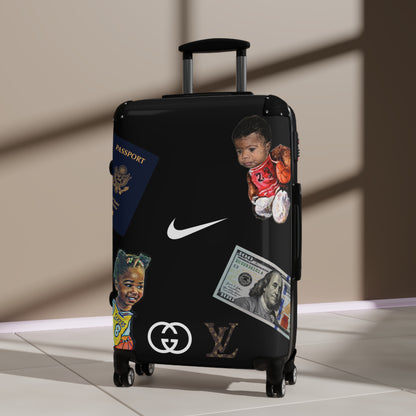 Luxury Giles Suitcase — Custom Travel Luggage with Passport, Cash & Kid Portrait Decals