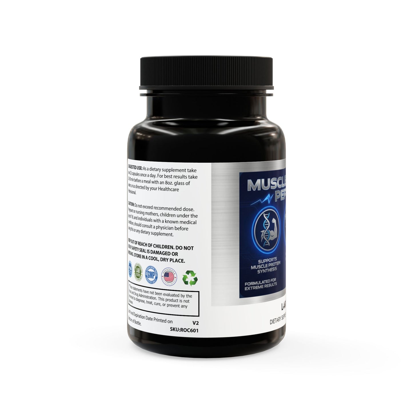 Muscle Growth Peptides with L-Arginine,  Muscle Peptide, Supports Protein Synthesis, Muscle Builder, Strength & Recovery (60 Capsules)