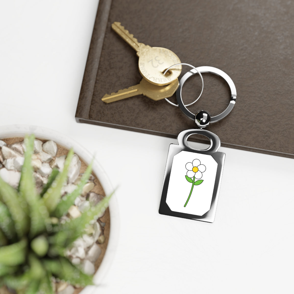Dainty Daisy Rectangle Photo Keyring