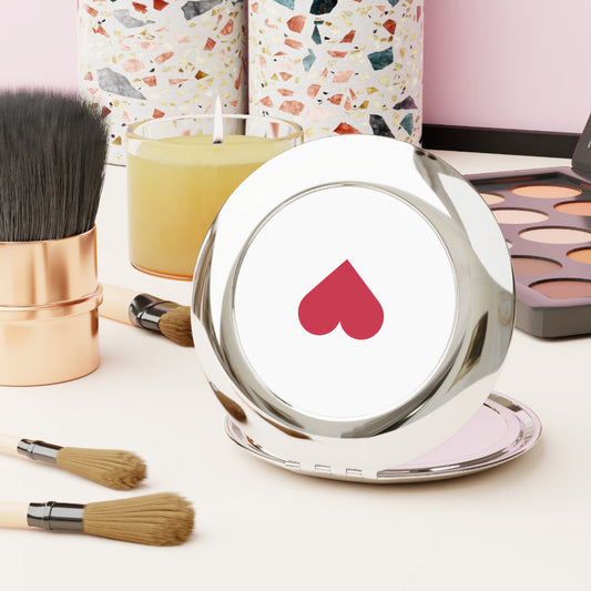 Compact Travel Mirror with Red Heart Design