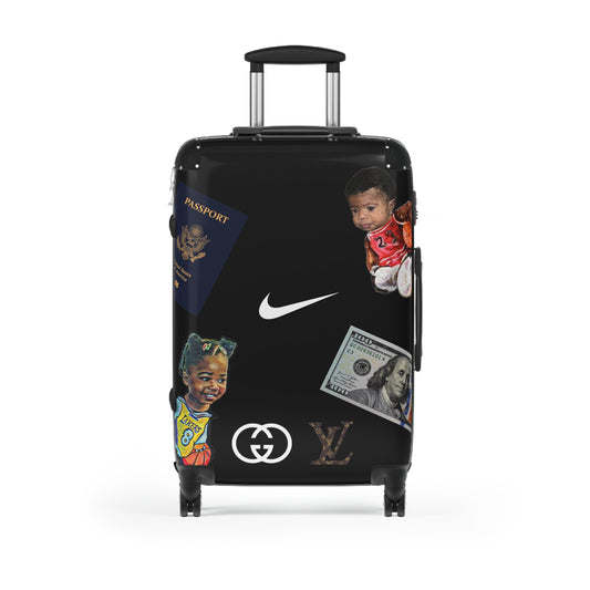 Luxury Giles Suitcase — Custom Travel Luggage with Passport, Cash & Kid Portrait Decals