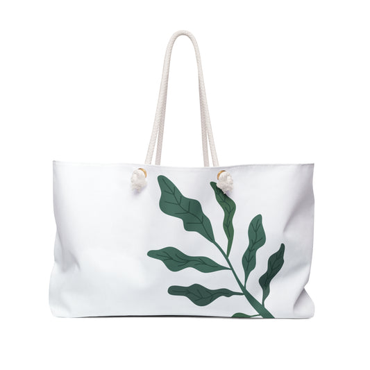 Green Leaf Weekender Bag - Oversized Travel Tote – Polyester – Rope Handles – 24" x 13"