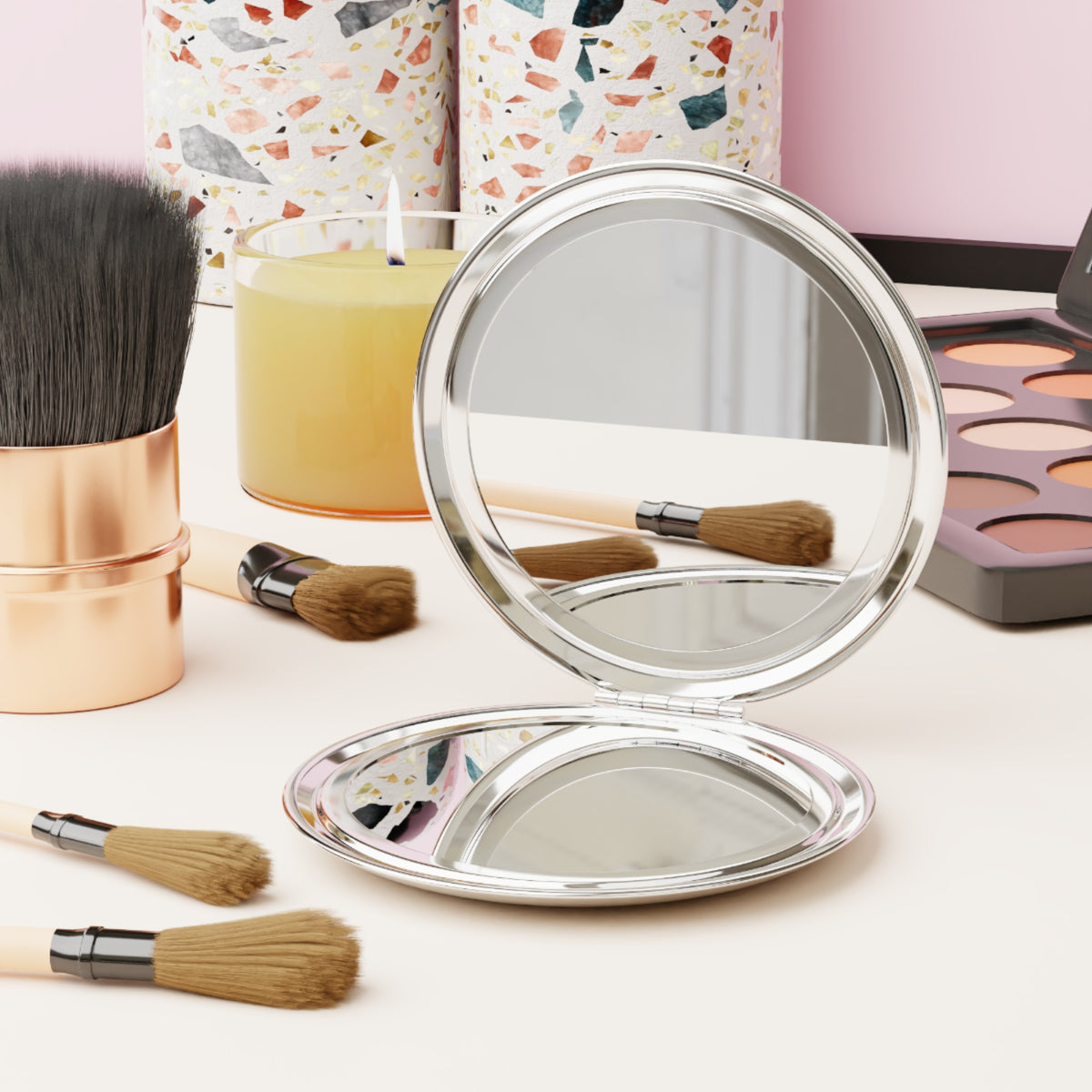Compact Travel Mirror with Red Heart Design