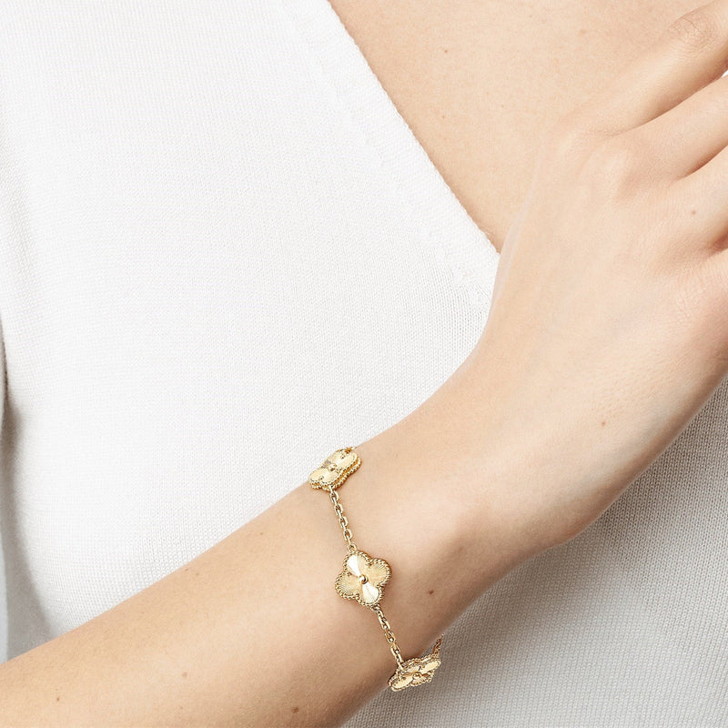 V Cleef Bracelet, Luxury 18k Gold Van Clover Bracelet