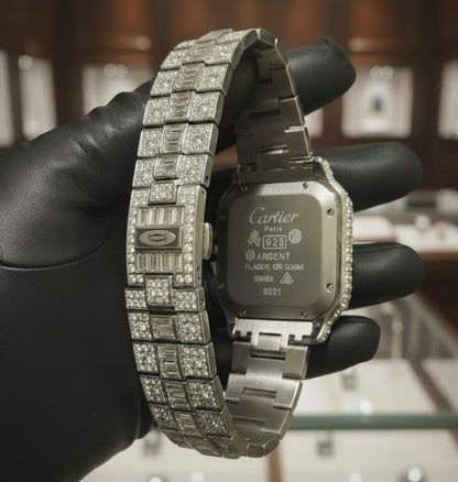 Iced Out Diamond Cartier Watch, VVS1 Highest Quality Moissanite