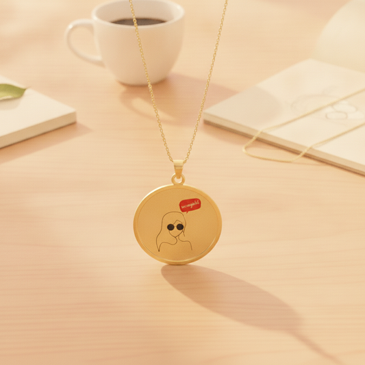 Round Gold Lady Pendant Necklace