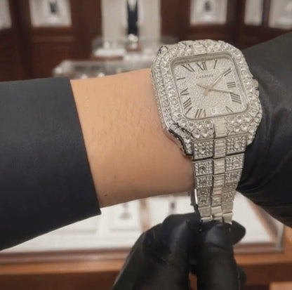 Diamond Cartier Watch, VVS1 Highest Quality Moissanite Luxury Watch