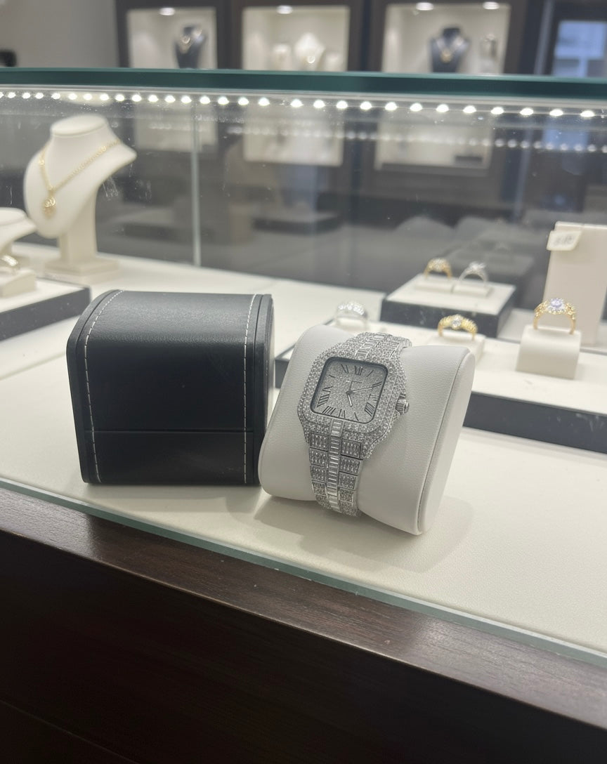 Diamond Cartier Watch, VVS1 Highest Quality Moissanite Luxury Watch