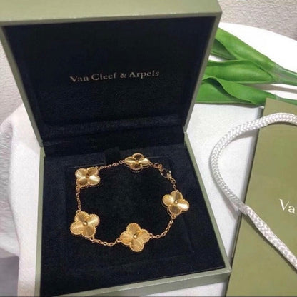 V Cleef Bracelet, Luxury 18k Gold Van Clover Bracelet