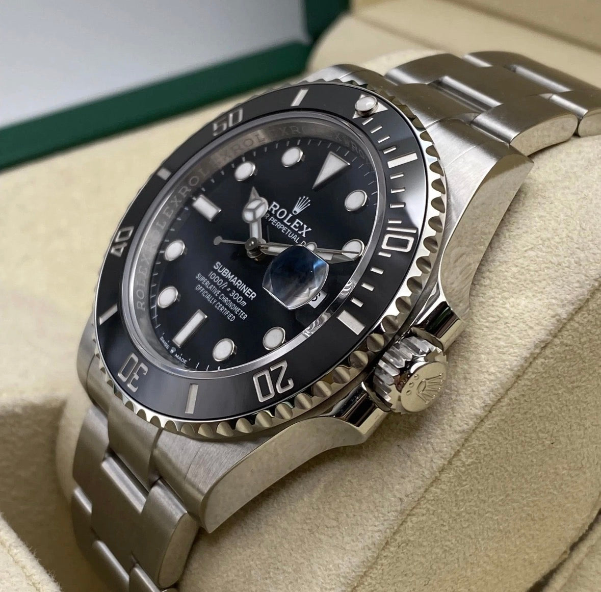 Rolex Submariner Black Luxury Men's Watch with Genuine Leather Box