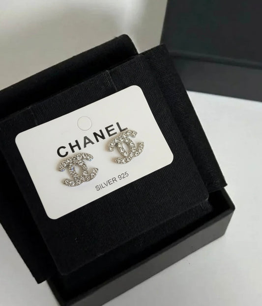 Chanel Earrings 925 Silver Women's Luxury Diamond Studs