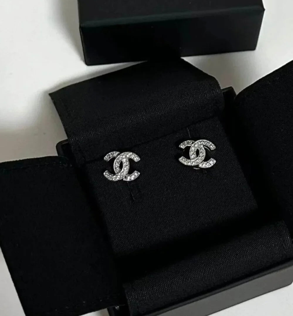 Chanel Earrings 925 Silver Women's Luxury Diamond Studs