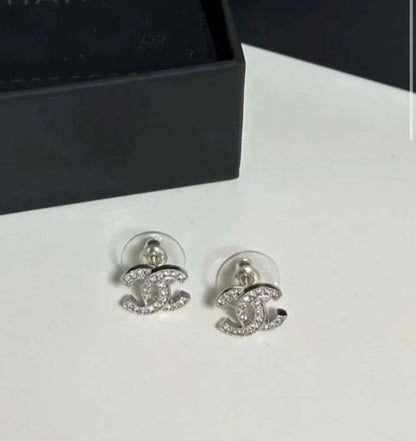 Chanel Earrings 925 Silver Women's Luxury Diamond Studs