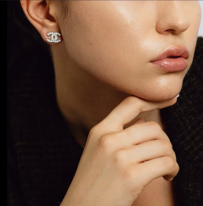 Chanel Earrings 925 Silver Women's Luxury Diamond Studs