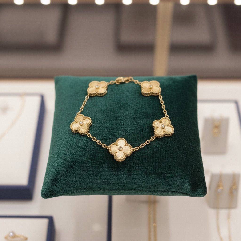 V Cleef Bracelet, Luxury 18k Gold Van Clover Bracelet