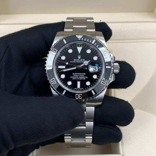 Rolex Submariner Black Luxury Men's Watch with Genuine Leather Box