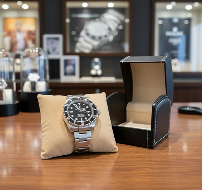 Rolex Submariner Black Luxury Men's Watch with Genuine Leather Box