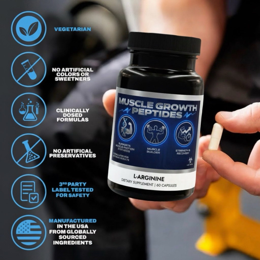 Muscle Growth Peptides with L-Arginine,  Muscle Peptide, Supports Protein Synthesis, Muscle Builder, Strength & Recovery (60 Capsules)