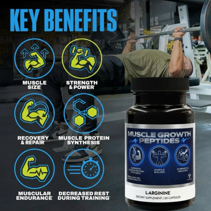 Muscle Growth Peptides with L-Arginine,  Muscle Peptide, Supports Protein Synthesis, Muscle Builder, Strength & Recovery (60 Capsules)