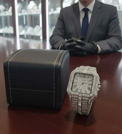 Iced Out Diamond Cartier Watch, VVS1 Highest Quality Moissanite