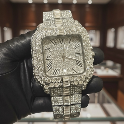 Diamond Cartier Watch, VVS1 Highest Quality Moissanite Luxury Watch