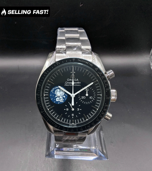 Omega Watch Snoopy Rare Custom Speedmaster Stainless-Steel Modification Black