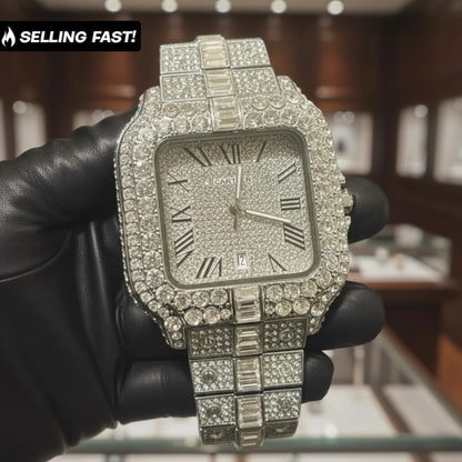 Iced Out Diamond Cartier Watch, VVS1 Highest Quality Moissanite