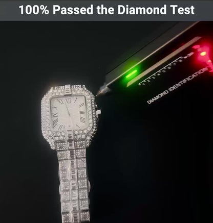 Iced Out Diamond Cartier Watch, VVS1 Highest Quality Moissanite